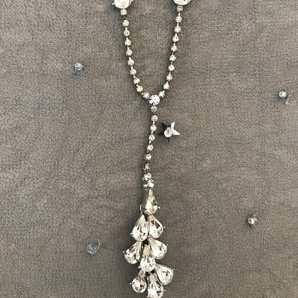 Retired, Signed Carolee Cascading, Silver Tone, Clear White Crystals